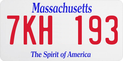 MA license plate 7KH193