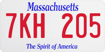 MA license plate 7KH205