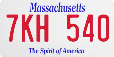 MA license plate 7KH540