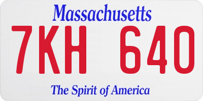 MA license plate 7KH640