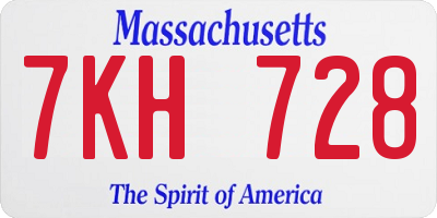 MA license plate 7KH728