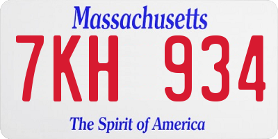MA license plate 7KH934