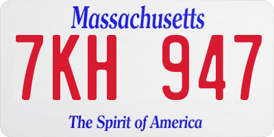 MA license plate 7KH947