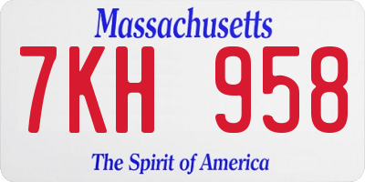 MA license plate 7KH958