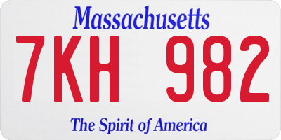 MA license plate 7KH982