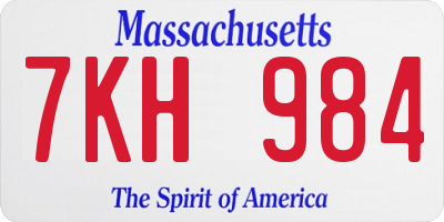 MA license plate 7KH984