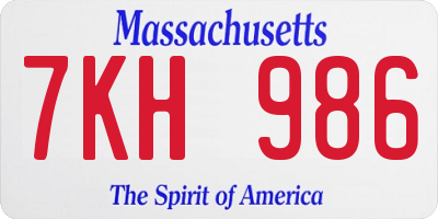 MA license plate 7KH986