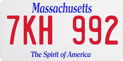 MA license plate 7KH992