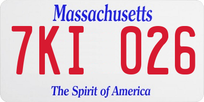MA license plate 7KI026