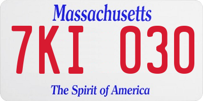 MA license plate 7KI030