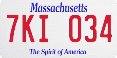 MA license plate 7KI034