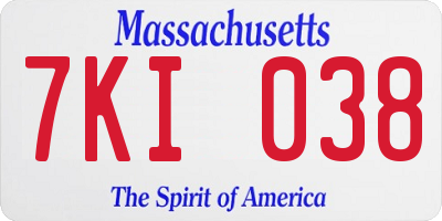 MA license plate 7KI038