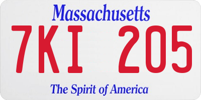 MA license plate 7KI205