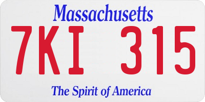 MA license plate 7KI315