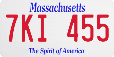 MA license plate 7KI455