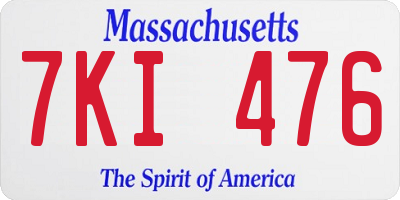 MA license plate 7KI476
