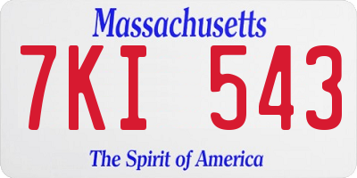MA license plate 7KI543