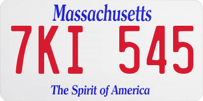 MA license plate 7KI545