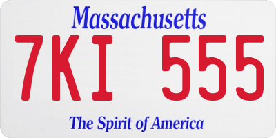 MA license plate 7KI555