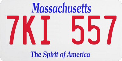 MA license plate 7KI557