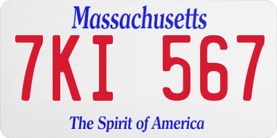 MA license plate 7KI567