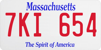 MA license plate 7KI654