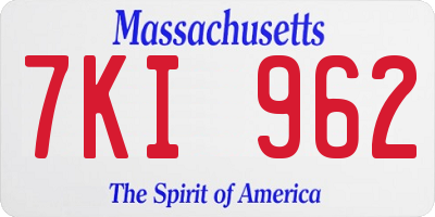 MA license plate 7KI962