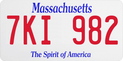 MA license plate 7KI982