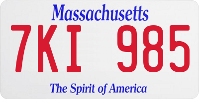 MA license plate 7KI985