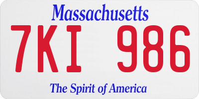 MA license plate 7KI986