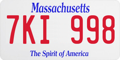 MA license plate 7KI998