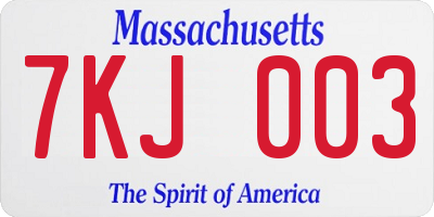 MA license plate 7KJ003