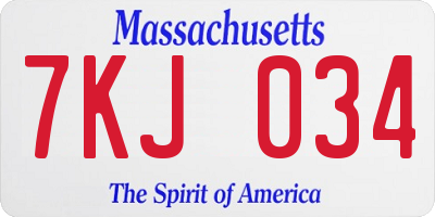 MA license plate 7KJ034