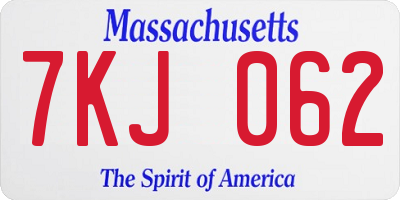 MA license plate 7KJ062