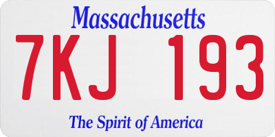 MA license plate 7KJ193