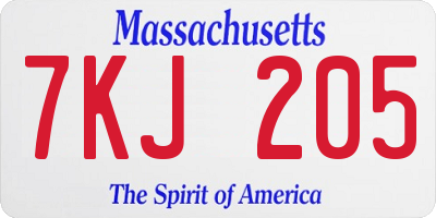 MA license plate 7KJ205