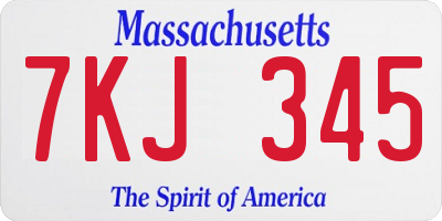 MA license plate 7KJ345