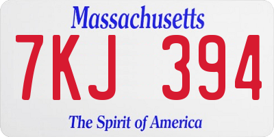MA license plate 7KJ394