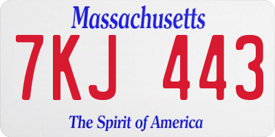 MA license plate 7KJ443