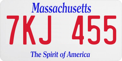 MA license plate 7KJ455