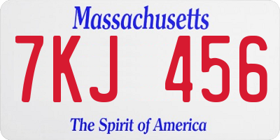 MA license plate 7KJ456
