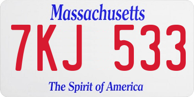 MA license plate 7KJ533