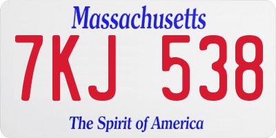 MA license plate 7KJ538