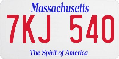 MA license plate 7KJ540