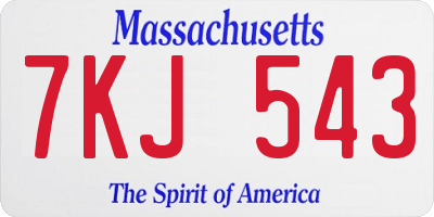 MA license plate 7KJ543