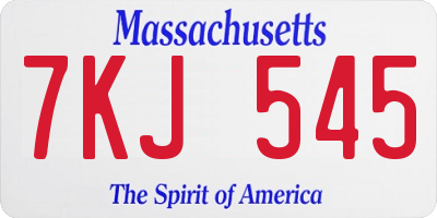 MA license plate 7KJ545