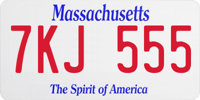 MA license plate 7KJ555