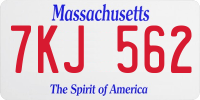 MA license plate 7KJ562
