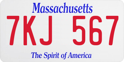 MA license plate 7KJ567