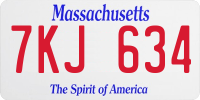 MA license plate 7KJ634